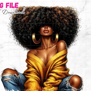 Mooie zwarte vrouwen png zwart meisje met afro clipart groot haar afro melanine koningin zwarte meid magische gele sublimatie digitale download