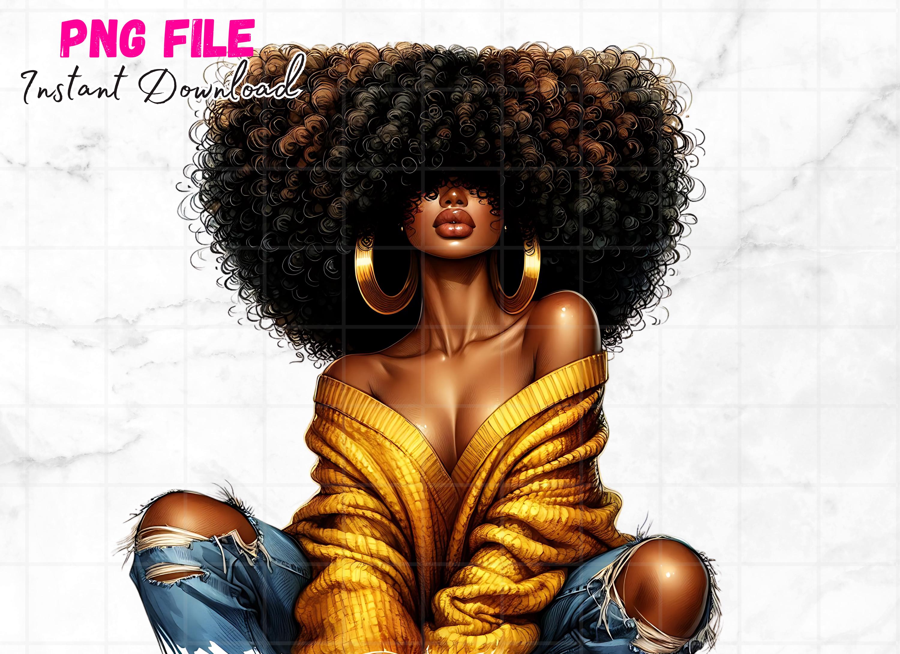 Beautiful Black Women Png Black Girl With Afro Clipart Big Hair Afro Melanin Queen Black Girl Magic Yellow Sublimation Digital Download