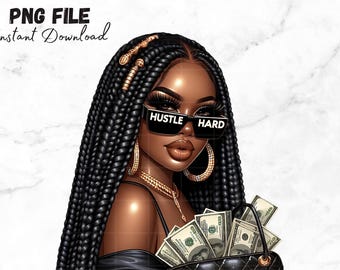Black girl with money PNG Hustle hard clipart Hustler Girl holding Cash Afro Queen Melanin Magic African american Black girl Clipart Braids