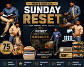 Black Men Clipart Bundle PNG, Sunday Reset Planner Graphics, Self Care Productivity Cleaning Routine PNG Files, Afro Men Stickers