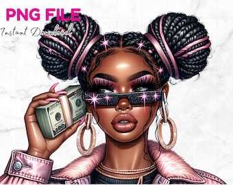 Black girl with money PNG Black dope girl Clipart Woman with Get Money Clip art Getting money quotes Money inspiration Sublimation