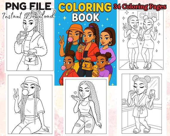 34 Black Girl Coloring Pages Bold and Easy Urban Black Girl Easy Coloring Book Adult Teen Coloring Book Printable Files Digital Download