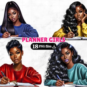 18 Beautiful Black Girl PNG Bundle Boss Babe Self Love Clipart Empowered Girl Boss Afro American Planner Girl Fashion Motivation Sublimation