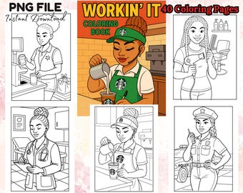 40 Black Girl Coloring Book Bold and Easy Workin It Women Jobs Coloring Pages Bundle for Adults Digital Download 40 PNG Career Coloring