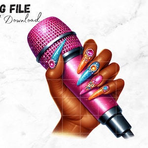 Pink Microphone Clip art Pink Mic Female Hand With Microphone Png Singer Rapper One Speaker Artist Sublimation Cute Fingernails Manicure