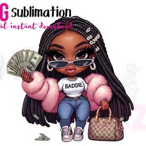 Ragazza Chibi nera Clipart Baddie Png Indossa rosa urbano hip hop Clipart Ragazze afroamericane Download immediato