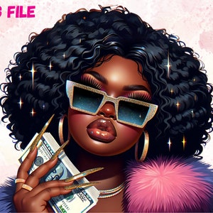 Ragazza nera formosa PNG Clipart capelli afro ricci Ragazza con soldi Urban Plus Size Moda Donne afroamericane Ragazza nera Melanina magica PNG