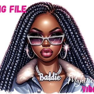 Linda Black Baddie Girl PNG Afro Girl Com Tranças ClipArt Afro Black Girl PNG Afro Queen Art Fashion Girl Melanina Sublimação Mágica