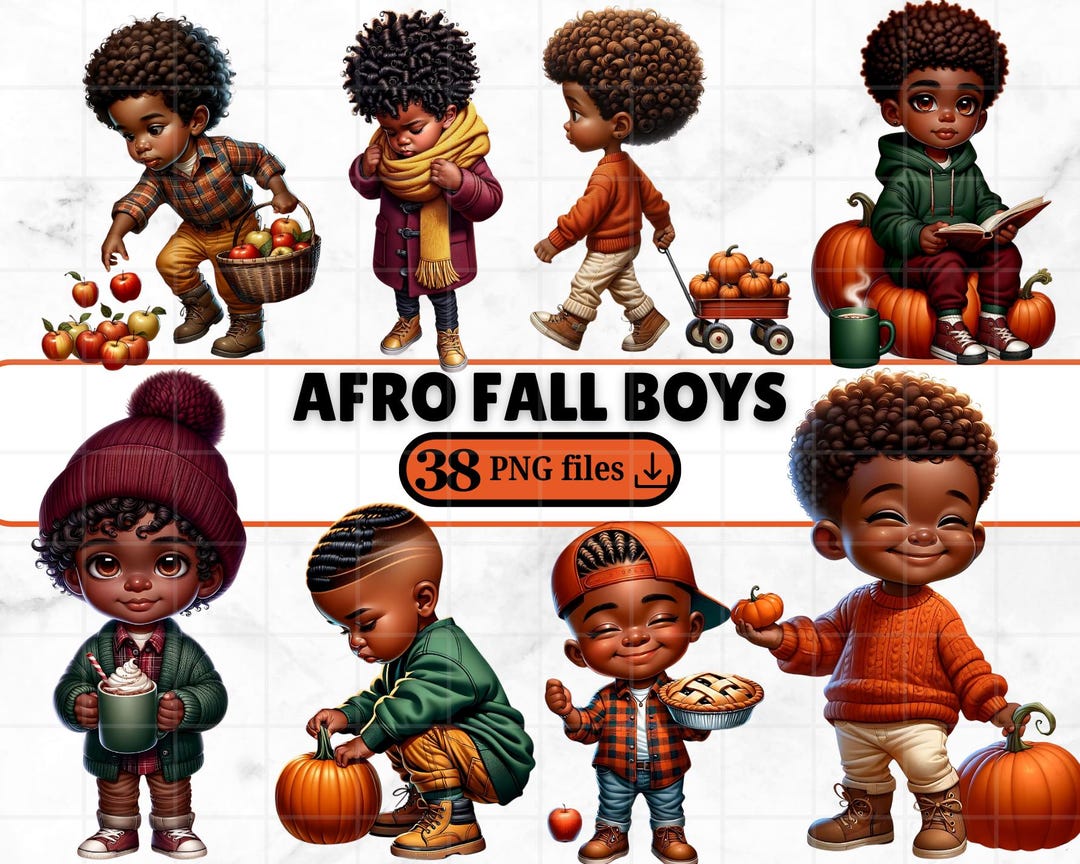 38 Black Fall Boys PNG Bundle 38 African American Boy Clipart for ...