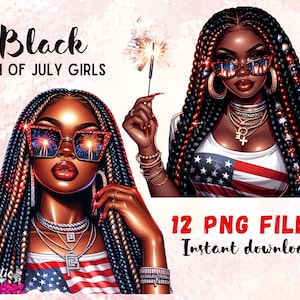 Nero Quarto Di Luglio PNG 4 Luglio PNG Luglio Quarto Pacchetto Png Ragazza nera Clipart Moda Donne nere PNG Afro-American Clipart sublimazione