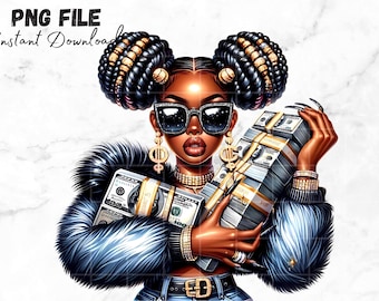 Black Hustler Girl With Money PNG Black dope girl Clipart Woman with Get Money Clip art Getting money quotes Money inspiration Sublimation