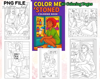 40 Black Stoner Girl Coloring Book Bold and Easy Funny Chill Weed Pot Head Pages for Relaxed Vibes Download Printable PNG Files for Adults