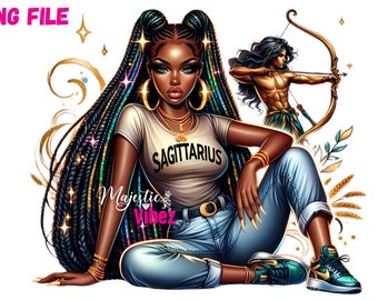 Sagitario Chica Clip art Sagitario arquero PNG Sagitario Zodíaco Hip hop urbano PNG Moda chica Clipart Afroamericano Melanina Magia