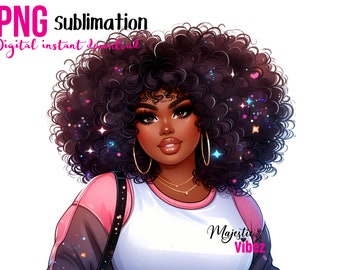 Curvy Black girl PNG Afro Curly Hair Clipart Sparkle Urban Plus Size Fashion African American women Black girl Magic Melanin Urban Girl PNG