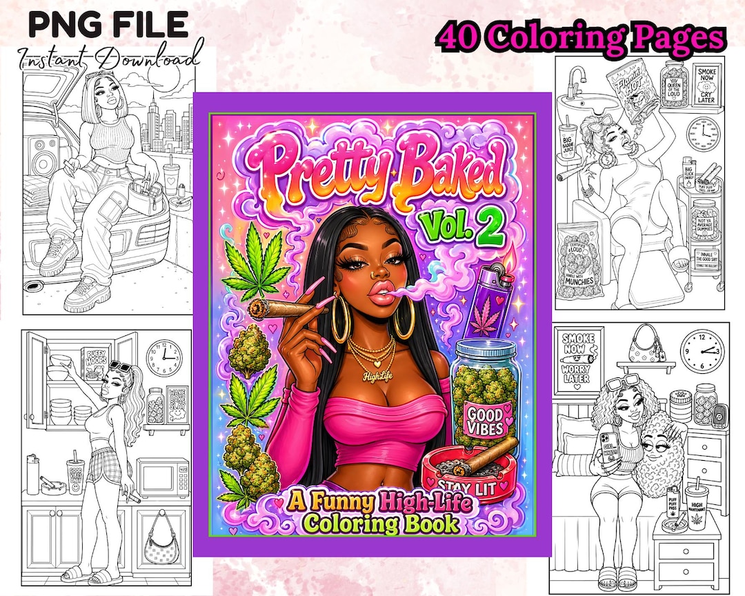 Black Girl Stoner Coloring Book PNG 40 Funny Weed Coloring Pages for Adults Pretty Baked D