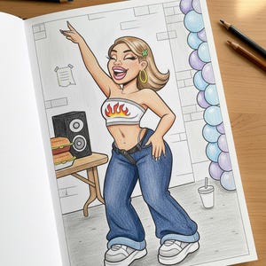 40 Y2K Coloring Pages PNG Bundle Black Girl 2000s Fashion Line Art Digital Download for Teens and Adults Aesthetic Nostalgia Book 90's Baby image 2