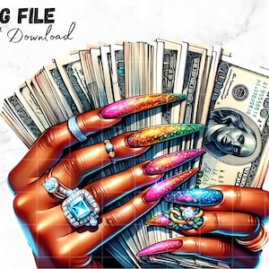 Black Female hand holding money PNG Money Stack Clip art Getting money quotes Money inspiration Sublimation Cute Fingernails Manicure Money