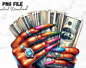 Black Female hand holding money PNG Money Stack Clip art Getting money quotes Money inspiration Sublimation Cute Fingernails Manicure Money
