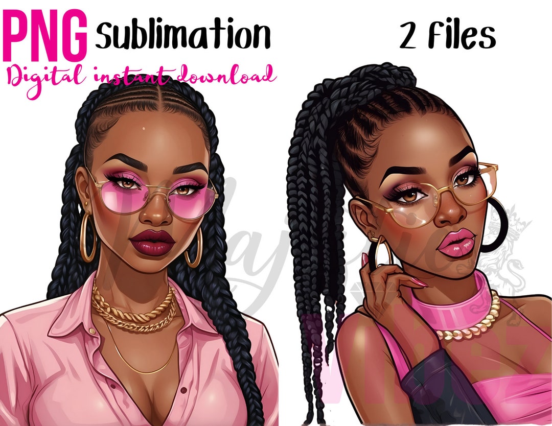 Black Woman in Pink Clipart Wearing Glasses African American Png