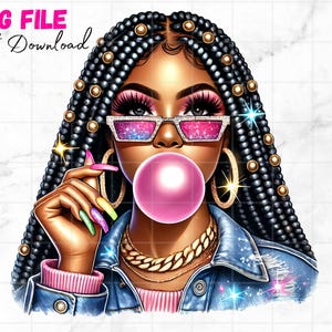 Schwarze Mädchen Bubble Gum Clipart Schwarze Zöpfe Clip Art Afro schwarze Mädchen PNG Afro Königin Kunst Mode Mädchen Melanin Magie Sublimation