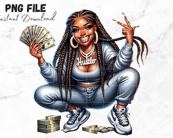 Hustler Girl PNG Black dope girl Clipart Woman with Money Clip art Getting Money Hustle quotes Money inspiration Sublimation