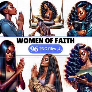 96 Black Women of Faith Clipart Bundle Black Praying Women Png Blessed Prayer Girls Christian Clip Art Black Faith God Love Sublimation