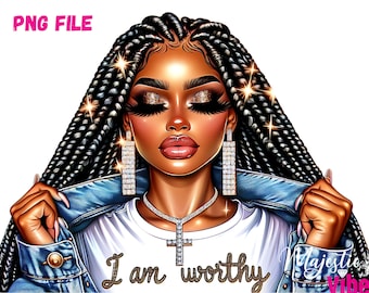 I am worthy png Blessed black girl png Black girl Prayer Clipart African american Melanin Afro Queen Black Christian Bible Urban Gold