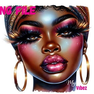 Mulher Negra Rosto PNG Linda Mulher Olhos ClipArt Lenço de Cabeça Afro Black Girl PNG Afro Queen Art Fashion Girl Melanina Sublimação Mágica