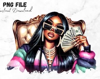 Zwart meisje met geld PNG Hustler Girl-illustraties zwarte koningin geld clip art Afro-Amerikaanse vrouwen contant geld magie melanine Urban Girl png