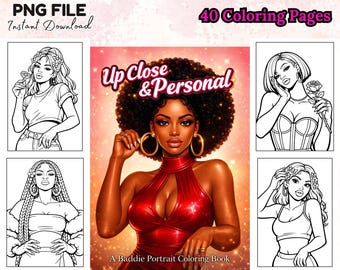 Livre de coloriage Portrait Baddie 40 Pages PNG numériques Visages et expressions de fille noire Téléchargement instantané Art à colorier pour adultes et adolescents