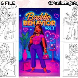 Baddie Behavior Vol 2 Coloring Book Black Girl Fashion & Fun Digital Download 40 Printable Pages Stylish Women Coloring Book