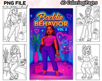 Baddie Behavior Vol2 Malbuch schwarzes Mädchen Mode & Spaß Digitaler Download 40Druckbare Seiten Stilvolles Frauen Malbuch
