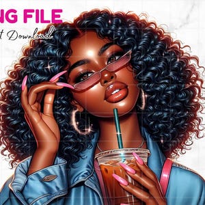Linda garota negra xícara de café PNG Mulheres negras Clipart Rosa Roupa Afro Rainha Melanina Magia Afro-americana Menina negra Clipart Tranças