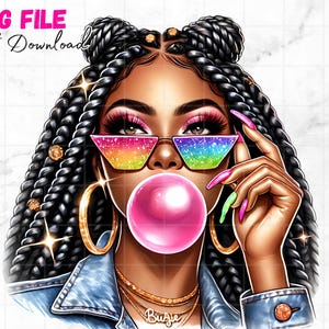 Black Girl Bubble Gum Clipart Black Girl Tranças Clip Art Afro Black Girl PNG Afro Queen Art Fashion Girl Melanina Magic Sublimação