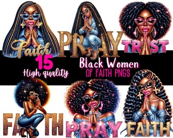 Faith Png Bundle Black Women Of Faith Christian God Love Prayer Clip Art African American Planner Stickers Sublimation