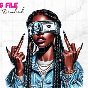 Black Girl Dedo Médio Clipart Black Girl Money Hustler Clip Art Afro Black Girl PNG Afro Queen Fashion Girl Melanina Magic Sublimation