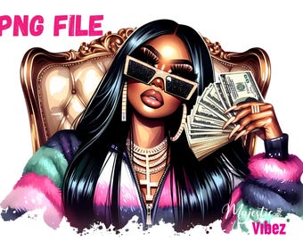 Black Girl With Money PNG Hustler Girl Clip art Black Queen Money clip art African American Women Cash Magic Melanin Urban Girl PNG