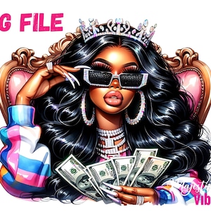 Black Hustler Girl PNG Donna con soldi Clip art Regina nera Soldi clip art Donne afroamericane Contanti Magia Melanina Ragazza urbana PNG