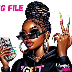 Menina negra com dinheiro PNG Black dope girl Clipart Mulher com Ganhar Dinheiro Clip art Obtendo dinheiro citações Inspiração de dinheiro Sublimação
