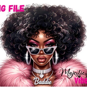 Linda Black Baddie Girl PNG Curly Afro Girl ClipArt Afro Black Girl PNG Afro Queen Art Fashion Girl Clip art Melanina Magia Sublimação