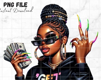 Black girl with money PNG Black dope girl Clipart Woman with Get Money Clip art Getting money quotes Money inspiration Sublimation