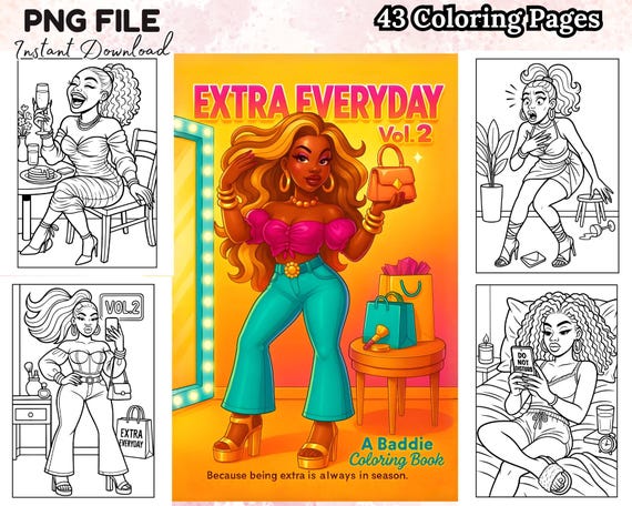 43 Black Girl Coloring Pages Extra Everyday Vol.2 Attitude Fashion Style Sassy Women Instant Download Printable Teens Adults Coloring Book