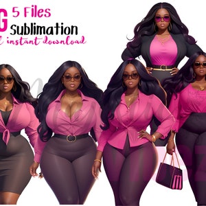 Curvy black girl clipart Wearing pink Boss lady Business Girl boss African american melanin afro Queen Instant download for planners sticker