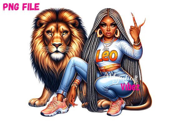 Leo Girl Clip art Leo Zodiac sign PNG Leo Lion  Zodiac Urban hip hop PNG Fashion girl Clipart African american girl Melanin Magic