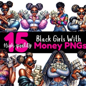 Girls With Money Clipart Bundle Hustler girls PNG Urban girl with money clip art Money Stickers Planners MugsClipart sublimation