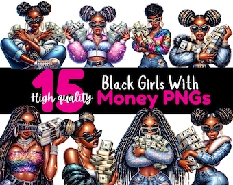 Girls With Money Clipart Bundle Hustler girls PNG Urban girl with money clip art Money Stickers Planners MugsClipart sublimation