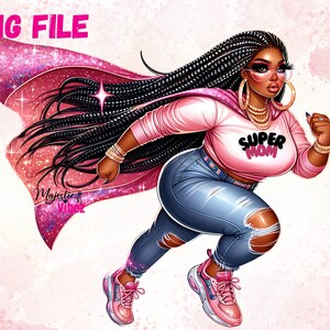 Clipart noir super maman fête des mères pour maman Afro queen femmes afro-américaines fille noire magique mélanine rose urbain fille PNG