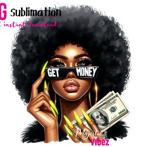 Zwart Afro meisje PNG Zwart meisje clipart Hustle Quotes aquarel png Geld Afro-Amerikaanse vrouwen Zwart meisje Magic Melanin Urban Girl PNG