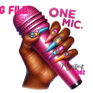 One Mic PNG Rosa Mikrofon Clip Art Weibliche Hand mit Mikrofon Png Sänger Rapper Ein Lautsprecher Künstler Sublimation Nette Fingernägel Maniküre