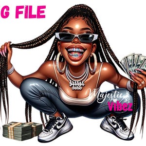 Urban Hip Hop Ragazza Nera Con Grillz PNG Hustler Clip Art Ragazza Con Soldi Png Cappuccio Png Donne Ragazza Nera Melanina Boss Per Sublimazione
